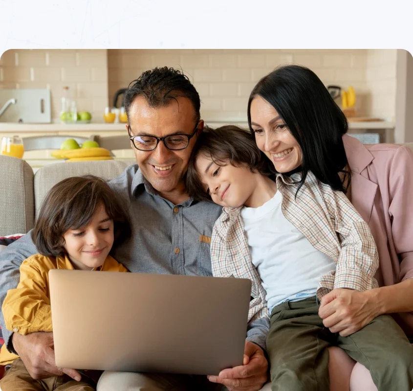 Family comparing insurance coverage at home
