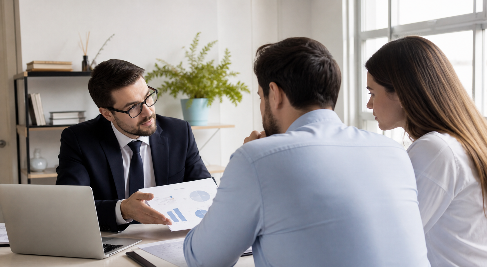 Advisor explaining life insurance planning to a couple